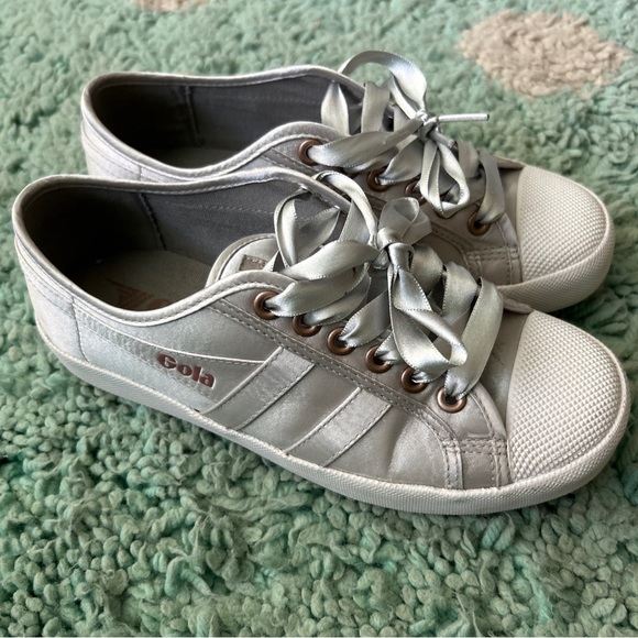 GOLA Coaster Classic Shoe US 3 UK 5 EU 36 Gray Silver Satin Low Ribbon Sneaker - Picture 2 of 8